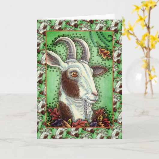BILLY GOAT EN HERFSTBLADEREN, THANKSGIVING BOERDER KAART (Gele Bloem)