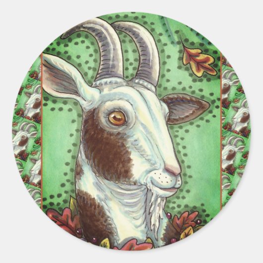 BILLY GOAT EN HERFSTBLADEREN, THANKSGIVING BOERDER RONDE STICKER (Voorkant)
