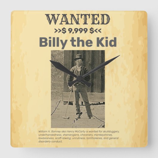 Billy het Kind 🤠WILDE BELONING Vierkante Klok (Voorkant)