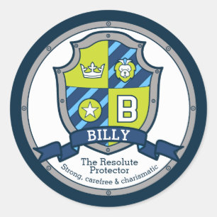 Billy letter B naam betekent heraldiek schild kind Ronde Sticker