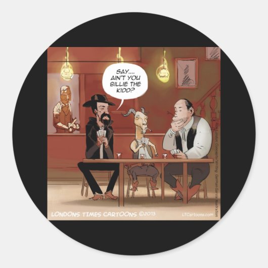 Billy The Kid? Grappige Geit Cartoon Ronde Sticker (Voorkant)
