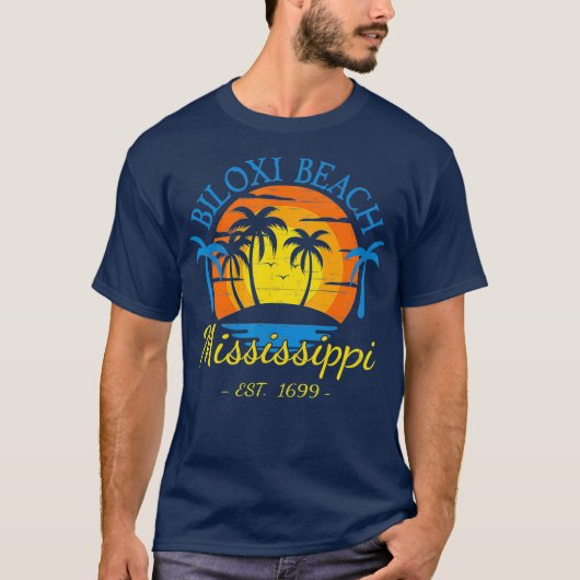 Biloxi Beach Mississippi Beach Sunset Palm Trees T-shirt (Voorkant)