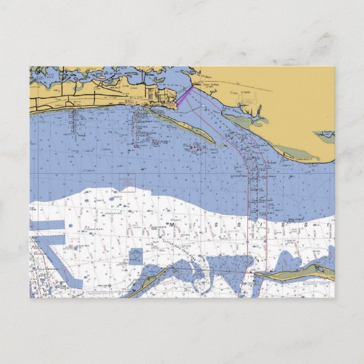 Biloxi, Mississippi Nautical Harbour Chart Briefka Briefkaart (Voorkant)