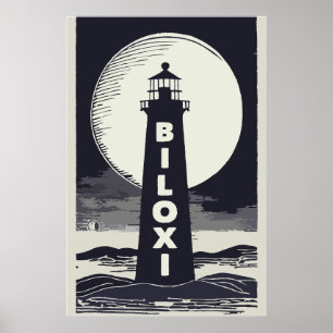 Biloxi Mississippi vuurtoren Moon Poster