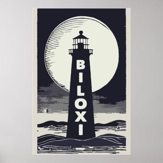 Biloxi Mississippi vuurtoren Moon Poster (Voorkant)
