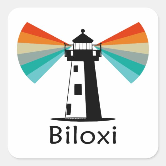 Biloxi Mississippi Vuurtoren Regenboog Vierkante Sticker (Voorkant)