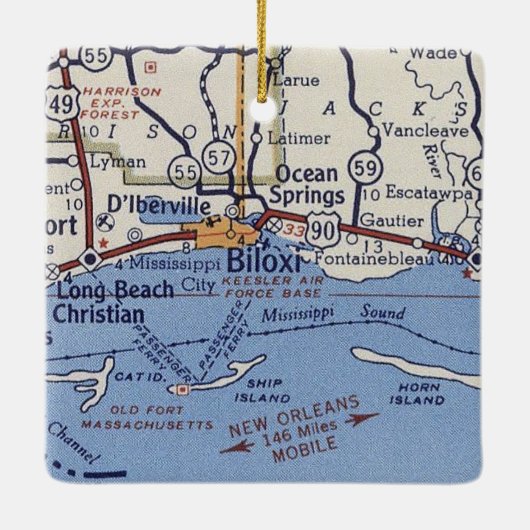 Biloxi MS Map Keramisch Ornament (Achterkant)