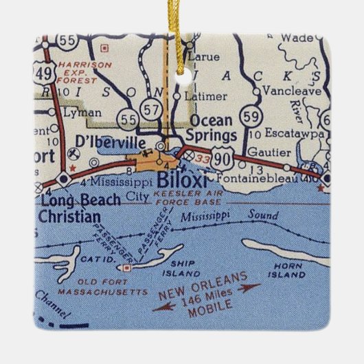 Biloxi MS Map Keramisch Ornament (Voorkant)