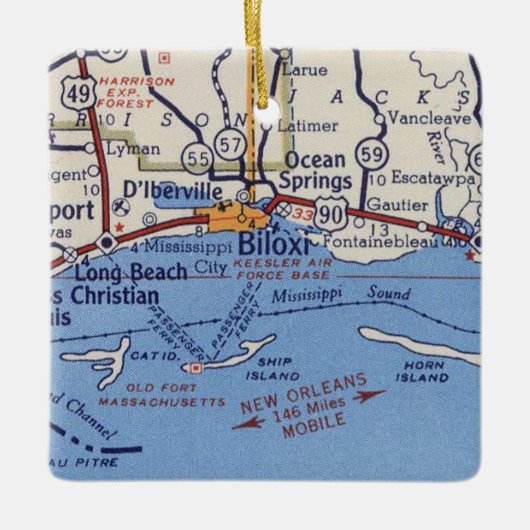 Biloxi MS  Map Keramisch Ornament (Voorkant)