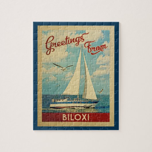 Biloxi Sailboot Vintage Travel Mississippi Legpuzzel (Verticaal)
