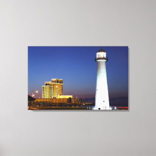 Biloxi-vuurtoren op het geluid op het nachtcanvas canvas afdruk