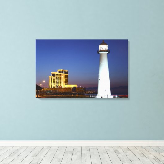 Biloxi-vuurtoren op het geluid op het nachtcanvas canvas afdruk (Insitu (Houten vloer))
