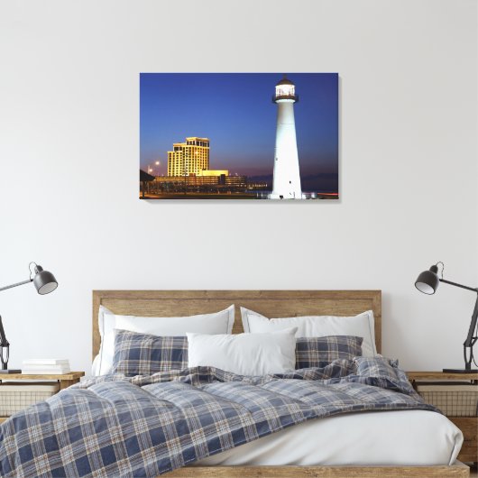 Biloxi-vuurtoren op het geluid op het nachtcanvas canvas afdruk (Insitu (Slaapkamer))