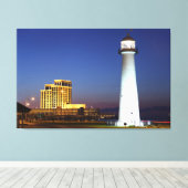 Biloxi vuurtoren op het geluid op het nachtelijke canvas afdruk (Insitu (Houten vloer))