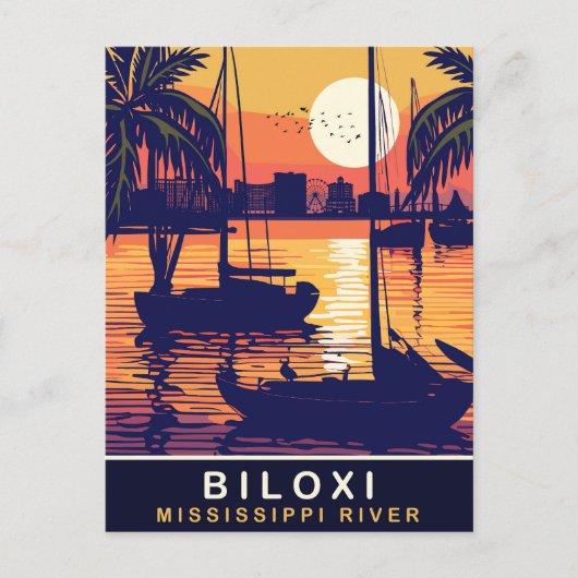 Biloxi, Zonsondergang over de Mississippi, Reizen Briefkaart (Voorkant)