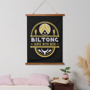 Biltong en bier hangend wandkleed