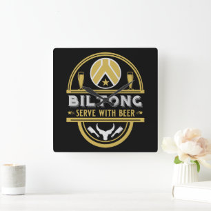 Biltong en bier vierkante klok