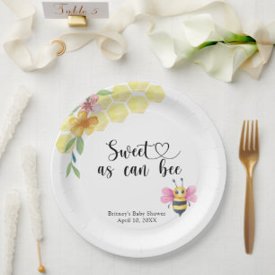 Bimbijntje baby shower - zoet als een bij papieren bordje