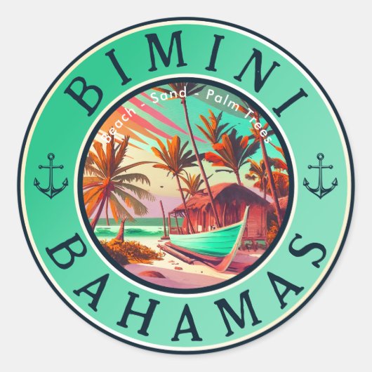 Bimini Bahama's anker Vist Reis boot Ronde Sticker (Voorkant)