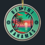 Bimini Bahamas Retro Sunset Travel Souvenir jaren  Keramisch Ornament<br><div class="desc">Bimini Bahama's Tropische Retro Zonsondergang ontwerp. Geniet van de nostalgie van Bimini met ons souvenir, speciaal ontworpen voor vakantiegangers aan zee. Dit ontwerp doet denken aan een vervlogen tijdperk en omhult de rust en schoonheid van de baai, en dient als een heerlijke herinnering aan je stranduitje. U kunt deze sjabloon...</div>
