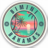 Bimini Bahamas Retro Sunset Travel Souvenir jaren  Sticker (Voorkant)