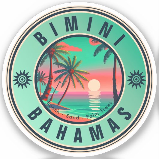 Bimini Bahamas Retro Sunset Travel Souvenir jaren  Sticker (Voorkant)