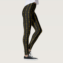 binair oranje patroon op zwart leggings