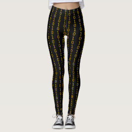binair oranje patroon op zwart leggings