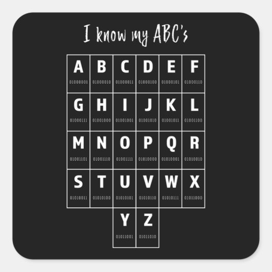 Binaire Code ABC Alfabet Programming Vierkante Sticker (Voorkant)