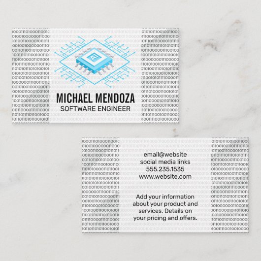 binaire code | AI-chiptechnologie Visitekaartje (Voorkant / Achterkant)