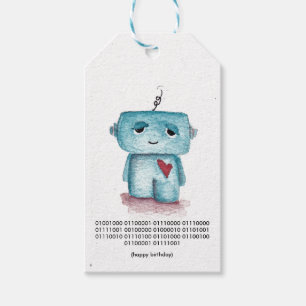 Binaire Code Happy Birthday Label - Robot Cadeaulabel