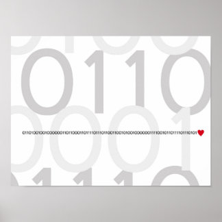 Binaire code Ik hou van je poster Geek hart