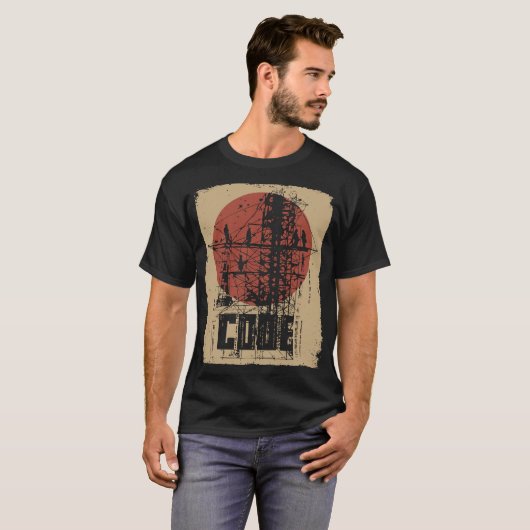 Binaire Code Industrieel Tech Brutalist Ontwerp T-shirt (Voorkant volledig)