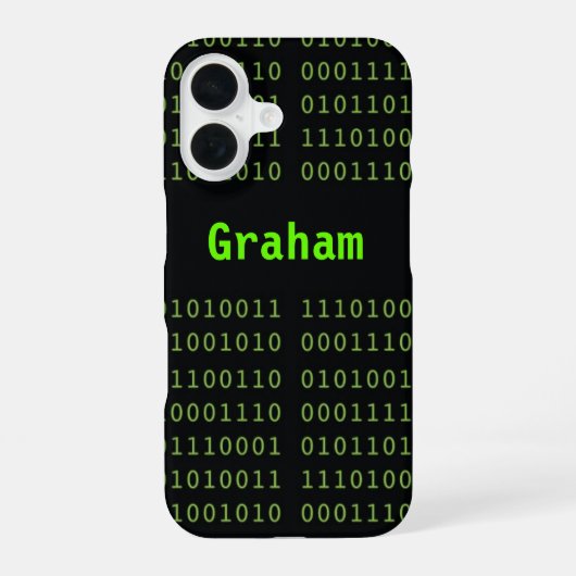 Binaire code met schermgloed naam iPhone 16 hoesje (Achterkant)