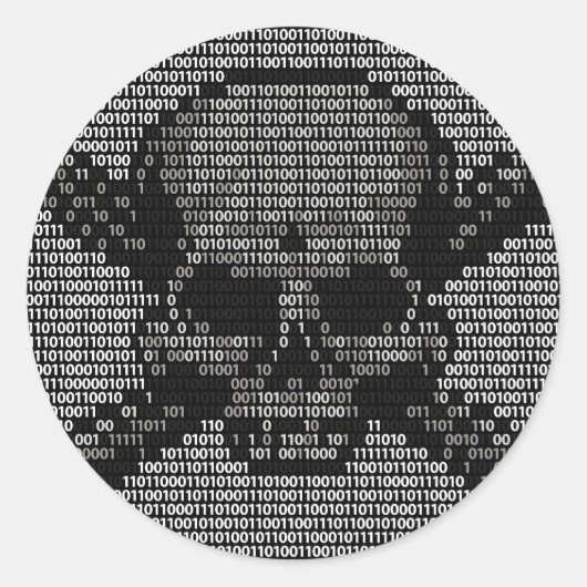 Binaire Code Schedel en Kruisbeenderen Ronde Sticker (Voorkant)