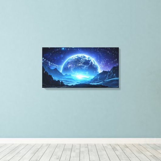 Binaire code wereld canvas afdruk (Insitu (Houten vloer))