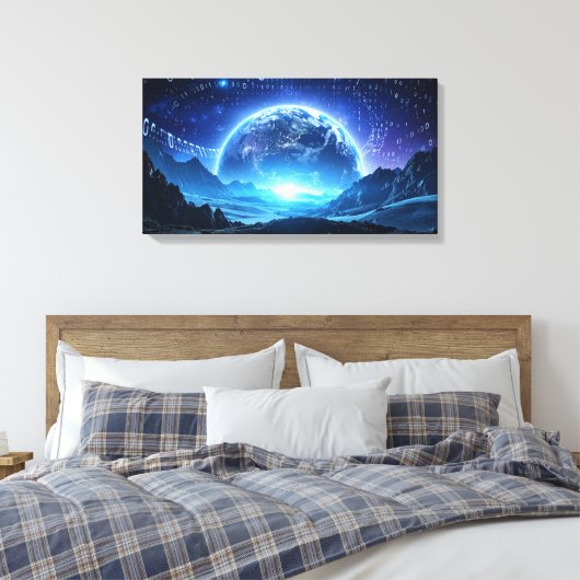 Binaire code wereld canvas afdruk (Insitu (Slaapkamer))