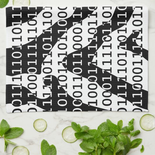 Binaire code zwart-wit Zebra Theedoek (Gevouwen)