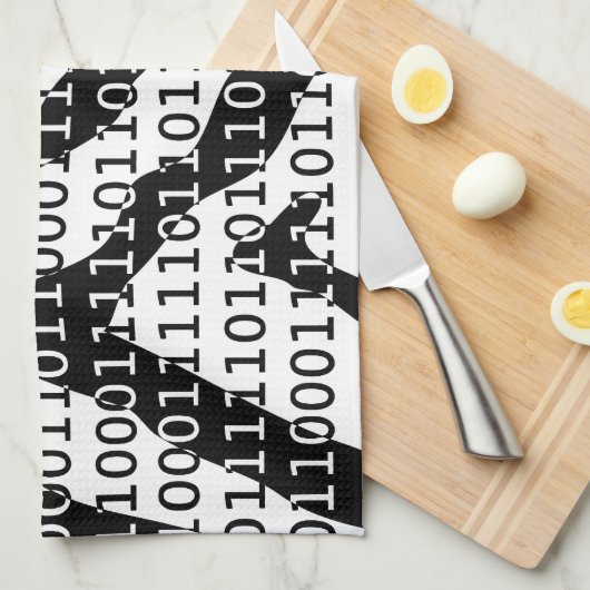 Binaire code zwart-wit Zebra Theedoek (Quarter Fold)