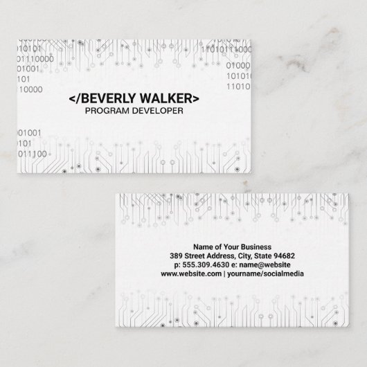 binaire coderingsachtergrond van de printplaat visitekaartje (Voorkant / Achterkant)