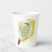 Binaire Data Vergrootglas Digitaal Bestand Zoeken Papieren Bekers (Voorkant)