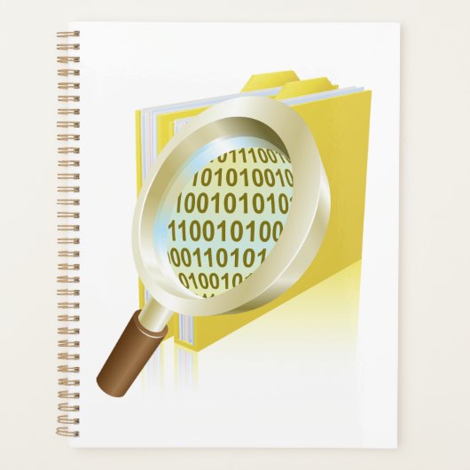 Binaire Data Vergrootglas Digitaal Bestand Zoeken Planner (Voorkant)