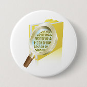 Binaire Data Vergrootglas Digitaal Bestand Zoeken Ronde Button 7,6 Cm (Voorkant)