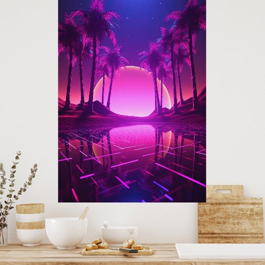 Binaire gelukzaligheid: Synthwave euforie Poster (Keuken)