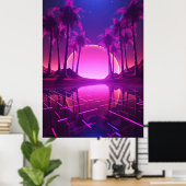Binaire gelukzaligheid: Synthwave euforie Poster (Thuiskantoor)