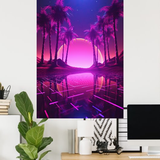 Binaire gelukzaligheid: Synthwave euforie Poster (Thuiskantoor)