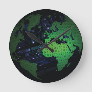 Binaire World Earth Wereldbol Wall Clock Ronde Klok