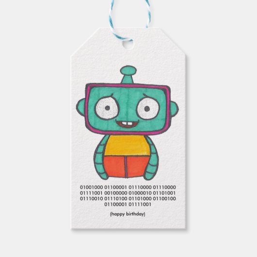 Binary Code Happy Birthday Label - Robot Cadeaulabel (Voorkant)