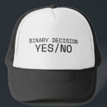 Binary Decision Yes No Minimalist Typewriter Trucker Pet<br><div class="desc">Shade for the logical mind. A classic mesh-back trucker hat featuring a bold typographic statement for those who stay anchored in their decision-making process.</div>
