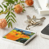 Bind-bijendraai flitsen Oranje bloemflesfoto Sleutelhanger (Zijkant)